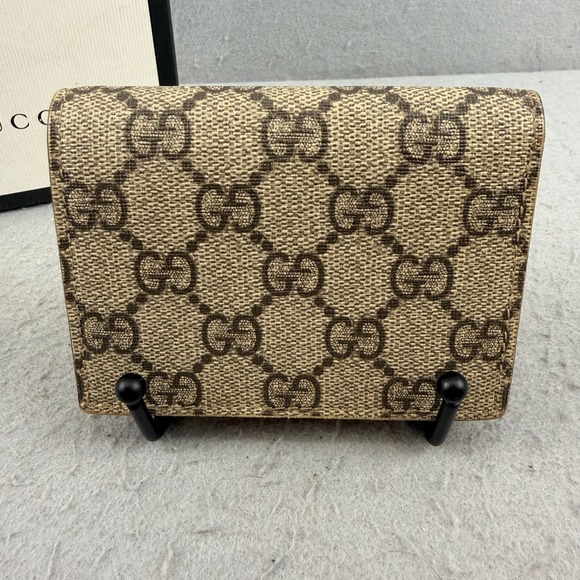 Gucci Cherry Wallet GG Supreme Canvas Red Leather Compact 476050-1147 - Picture 3 of 15